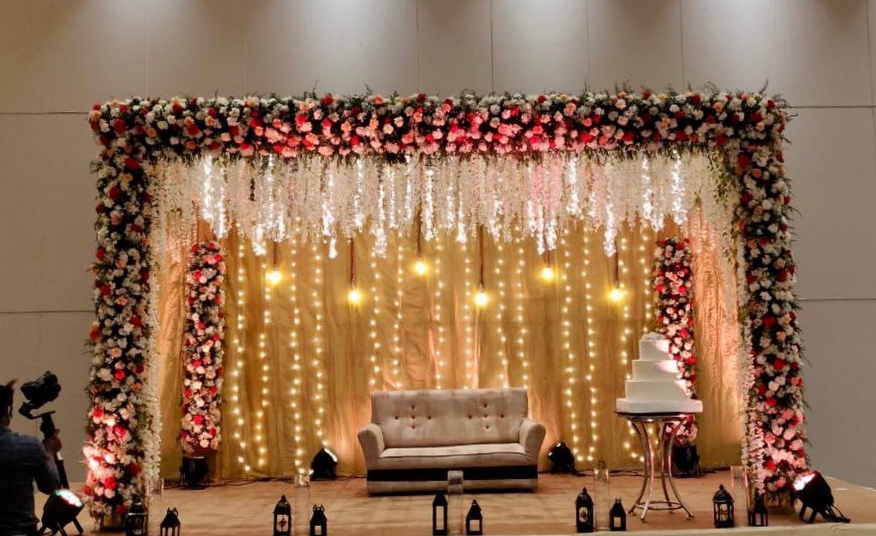 Floral Reception Stage with Cake